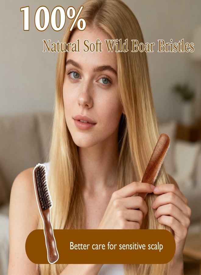 STYLEMATE فرشاة شعر ستايلميت ذات شعيرات الخنزير البري، فرشاة شعر ناعمة للشعر الخفيف والناعم، فرشاة تنعيم الشعر للنساء والرجال والأطفال - مقبض خشبي خفيف الوزن من خشب السابيلي - Image 4